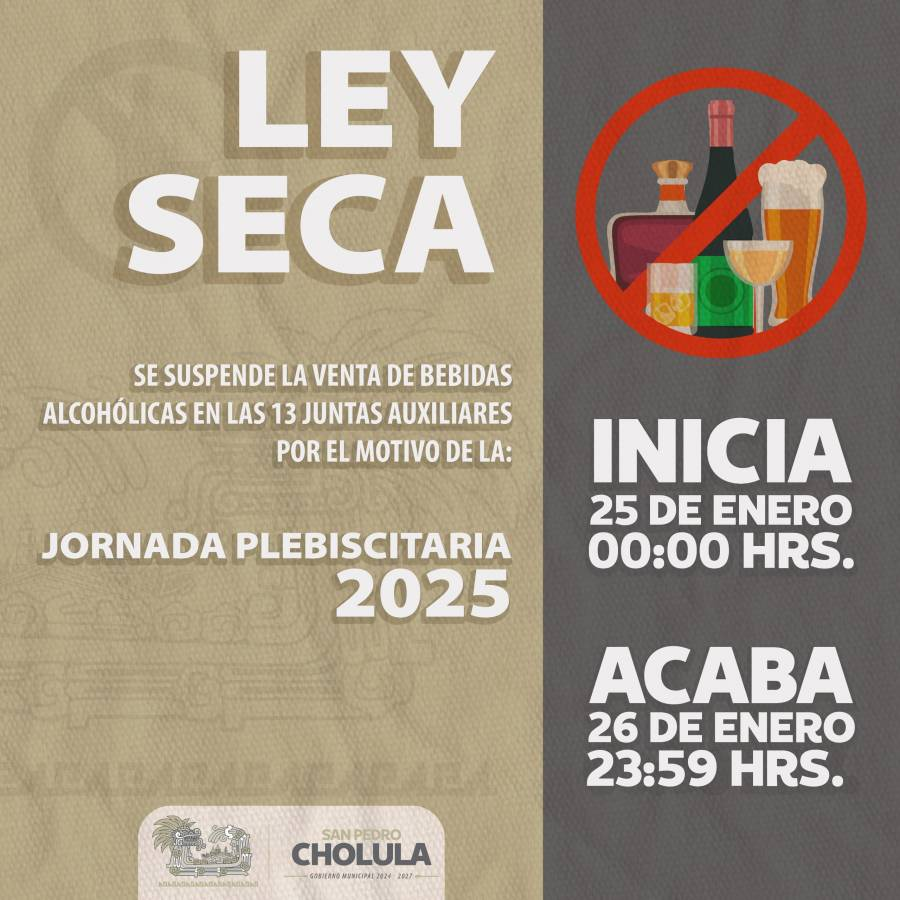 Ley Seca en Puebla este 26 de enero