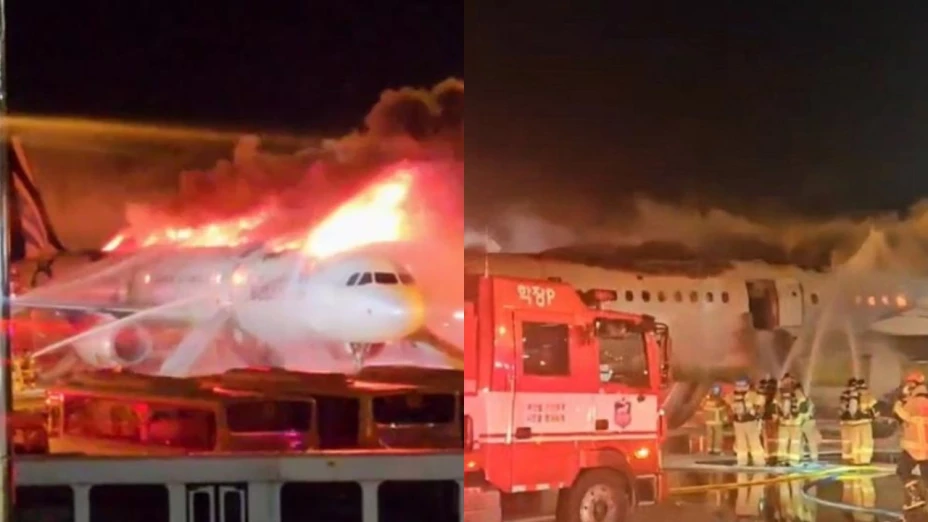 Avión de Air Busan se incendia antes de despegar en Corea del Sur